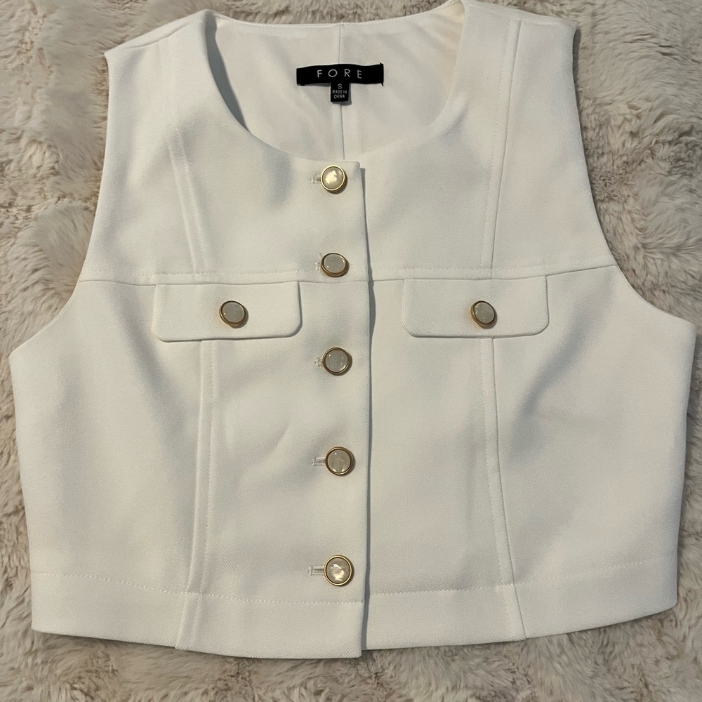 G/FORE White Crop Top with Gold Buttons
